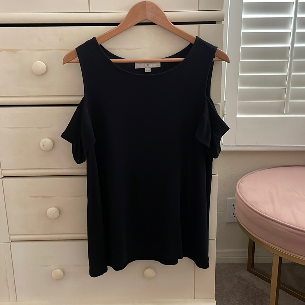 Black large (petite) cotton LOFT blouse